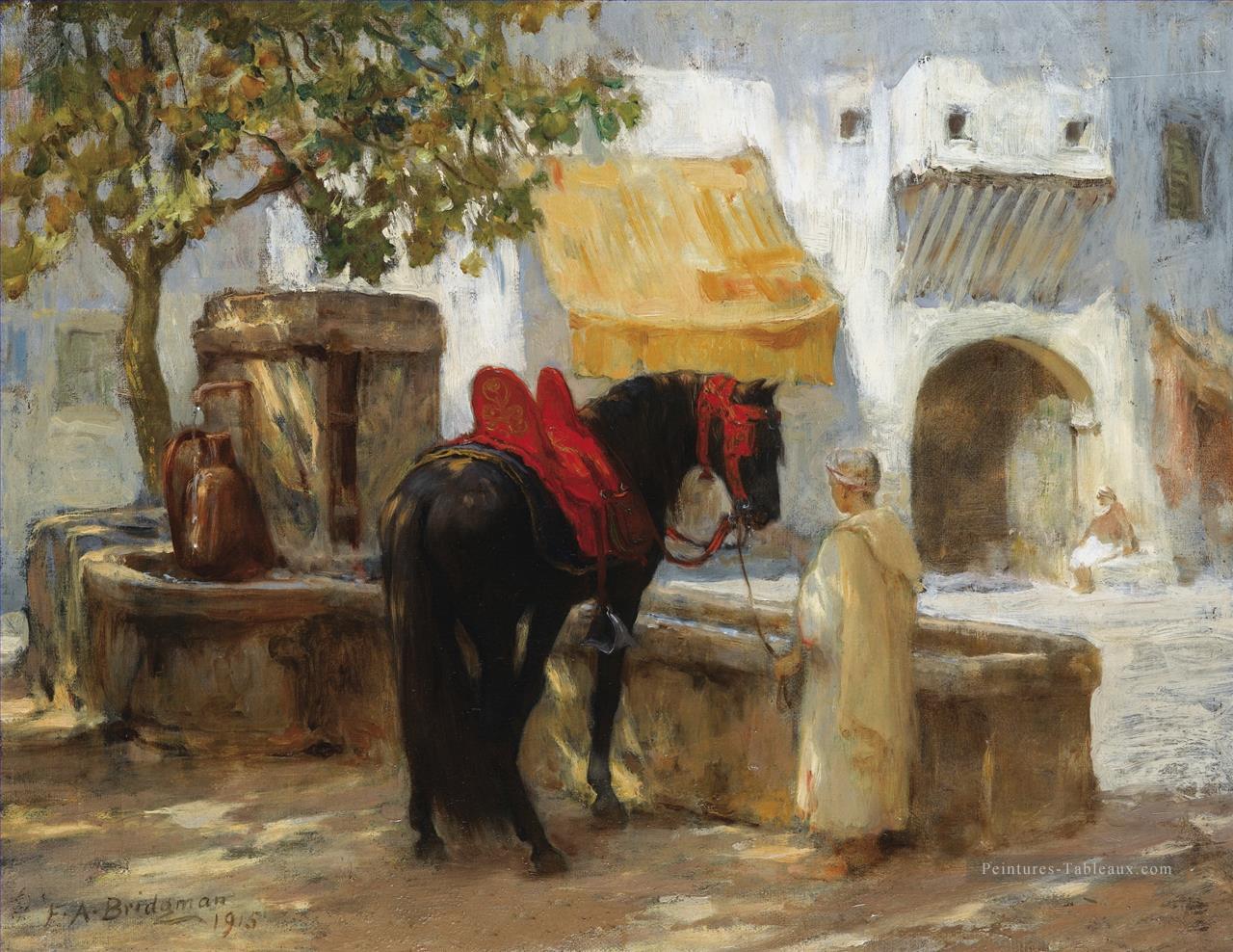 CHEVAL À LA FONTAINE Frédéric Arthur Bridgman Arabe Peintures à l'huile